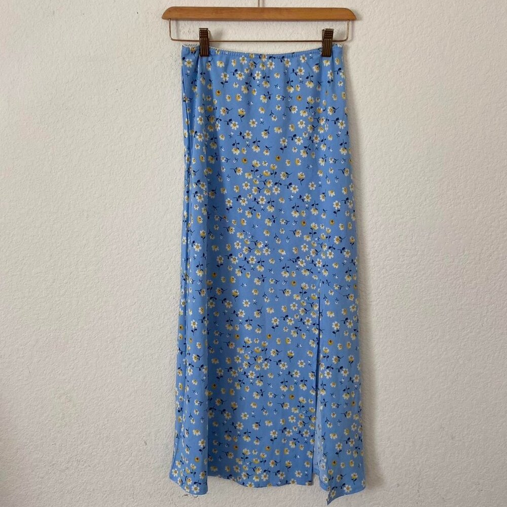 Blue Floral Midi Skirt